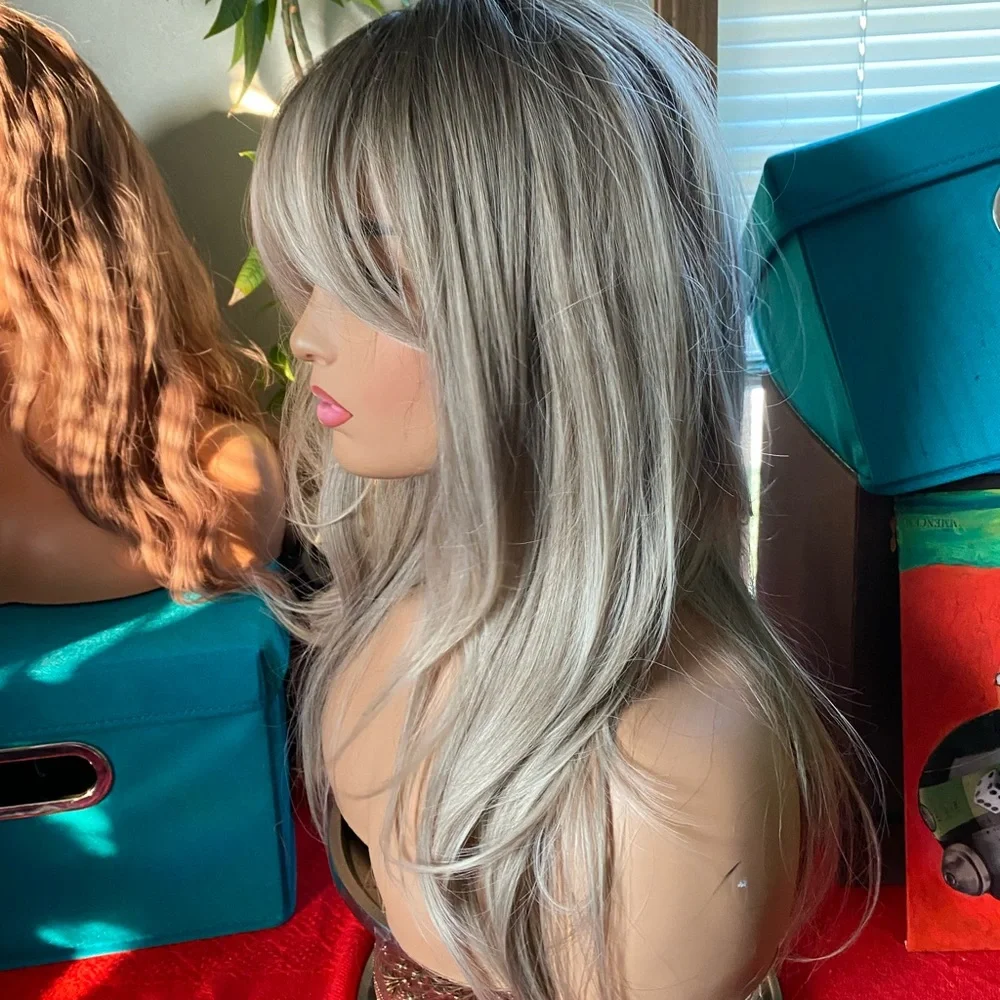 Light ash ling rooted wig with bamgs